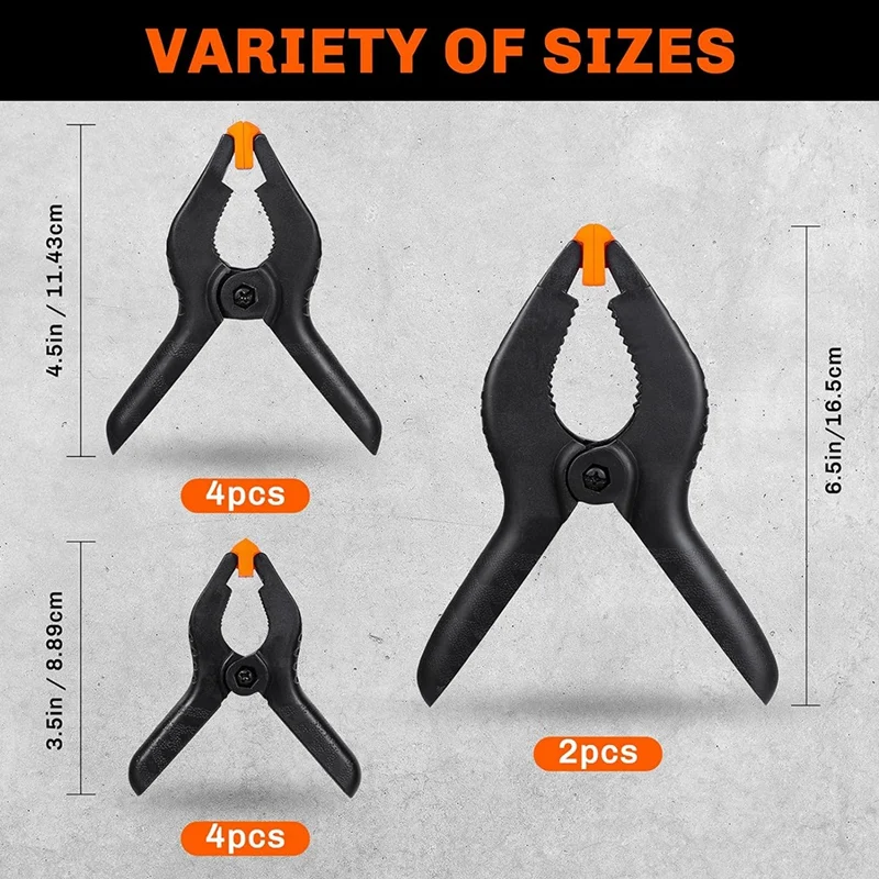 Morsetti a molla Premium da 10 pezzi clip per impieghi gravosi PP In dimensioni assortite 6.5 pollici, 4.5 pollici e 3.5 pollici