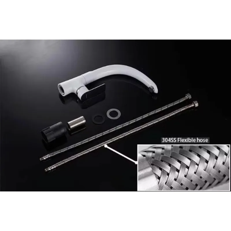 صنبور مطبخ احترافي ذو لمسة نهائية بيضاء من الدرجة التجارية شديدة التحمل من النحاس #6