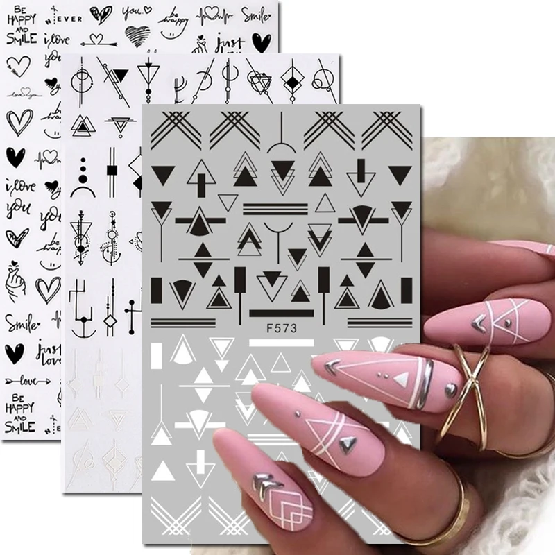 

1PCS 3D Black and White Simple Line Nail Sticker Nail Art Decoration Abstract Flower Heart Stickers For Nails Nail Art Supplies