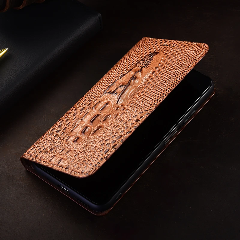Crocodile Head Genuine Leather Flip Case For iQOO Z1 Z3 Z5 Z6 Z6X Z7 Z7X Z8 Z8X Z9 Z10 Z11 Tubro Pro Plus Phone Cover Card Cases