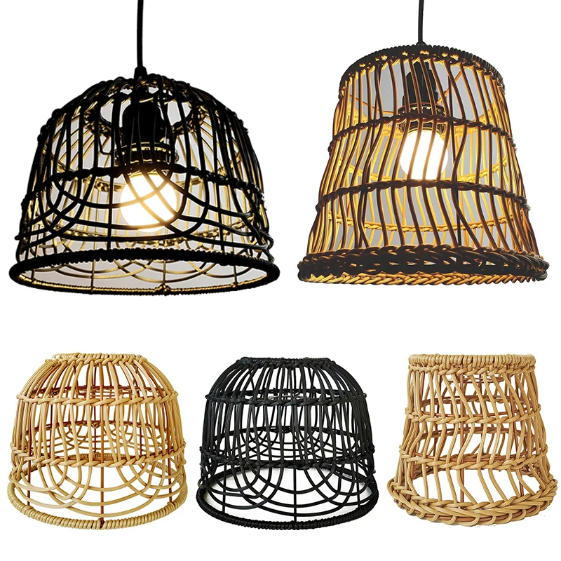 Rattan Lampshade Rattan Basket Chandelier Lamp Shade Ceiling Pendant Light Shade For Living Room Restaurant Kitchen Home Decor