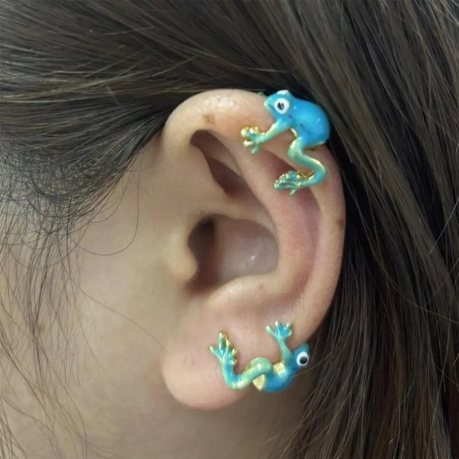1/5/10/20/50/100pcs Pair of Blue Frog Earrings, Cute Blue Frog Earrings, Fun Climbing Frog Earrings, Gothic Earrings Mixed Color