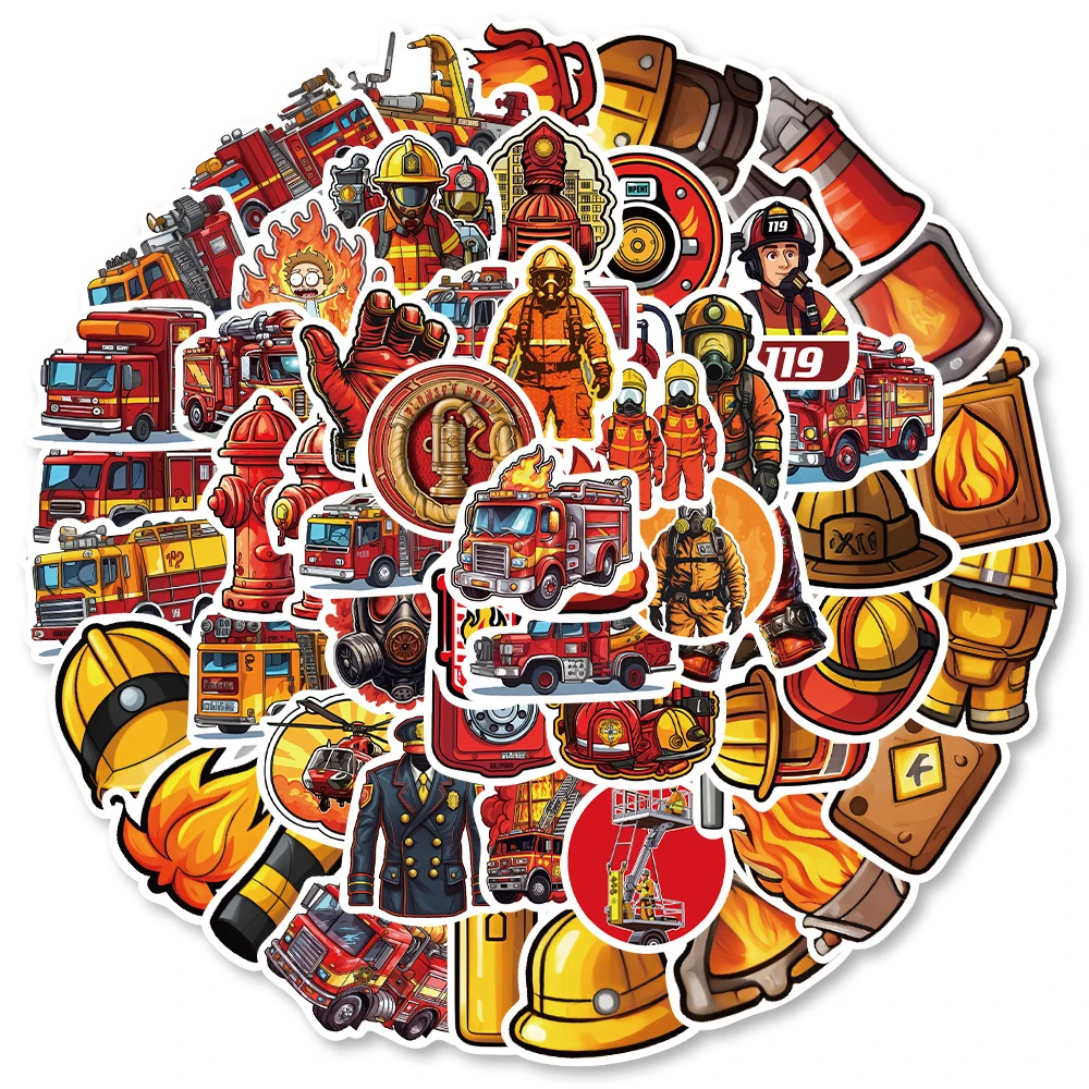 10/30/61pcs Fireman Fire Truck Cartoon Stickers Safety Education Decal Notebook Wall Car Fridge Graffiti Sticker for Kids Toys