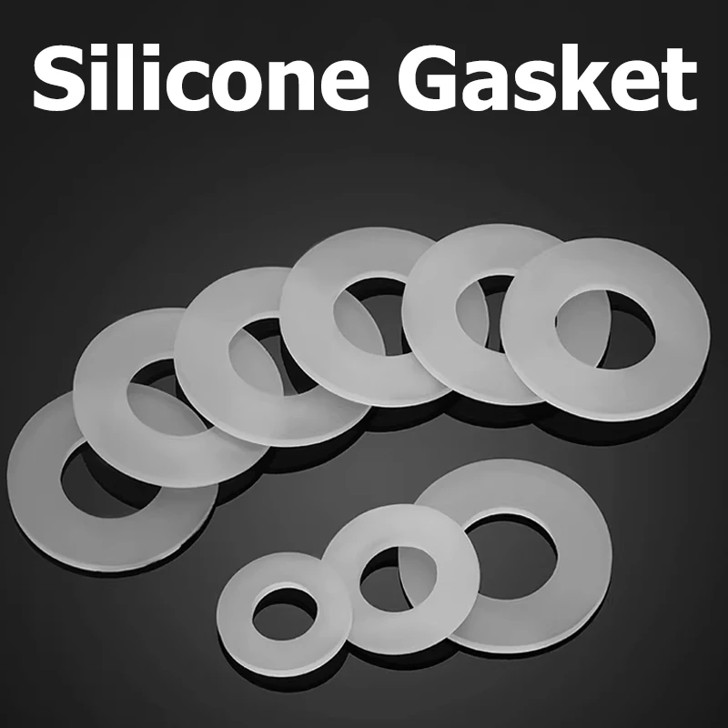 50pcs Flat Gasket White Silicone Rubber Flat Washer Flange Silicone Sealing O-ring Gasket 2/2.5/3/3.5/4/5/6/8/10/12/14/16/18mm