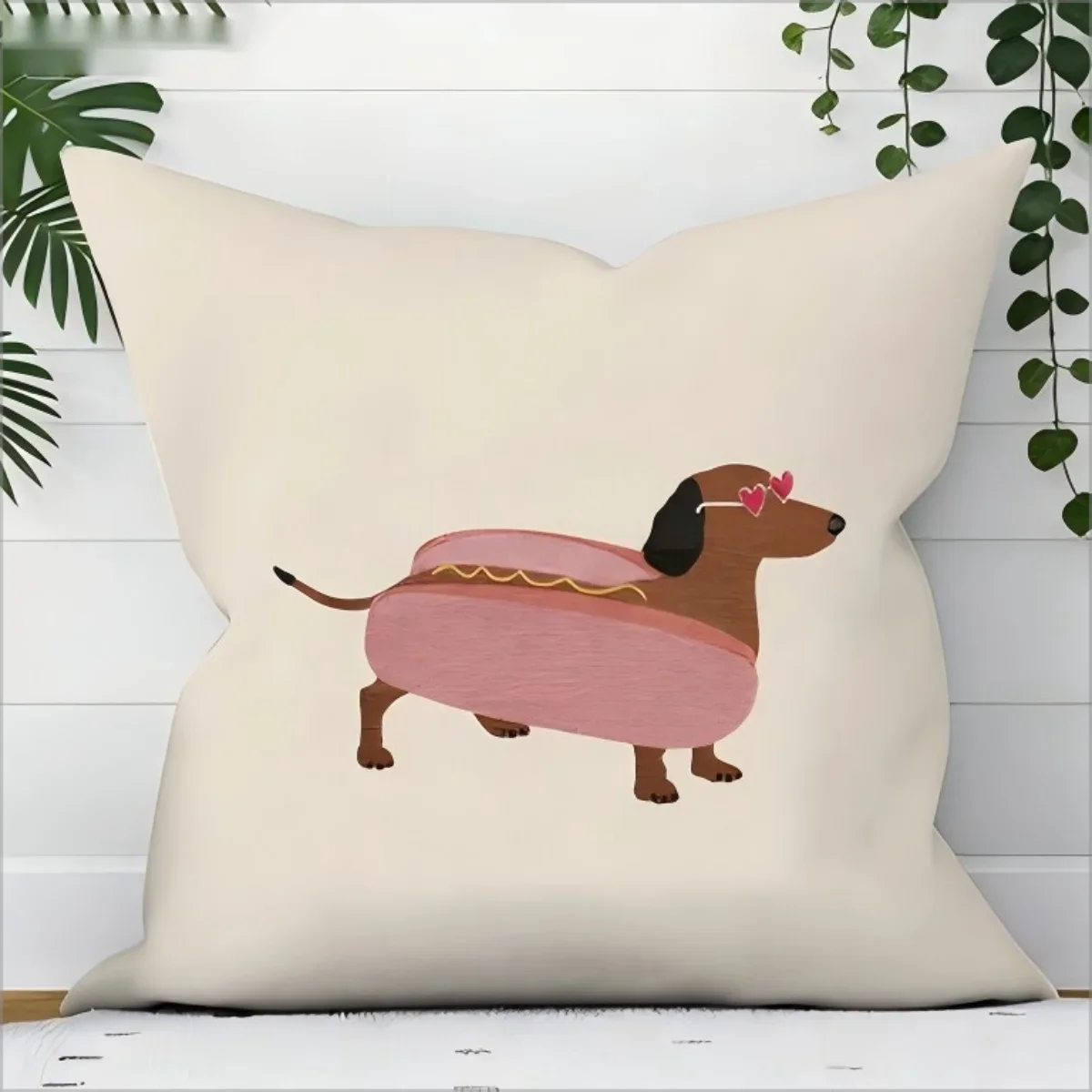 

Cute Cartoon Dachshund Pillowcase Peach Skin Hot Dog Pet Cushion Cover Funny Animal Throw Pillow Case For Bedroom Bed