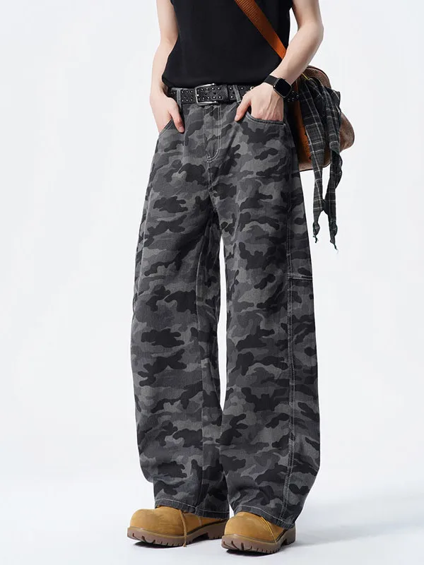 

Мужские повседневные джинсы из денима с камуфляжным принтом, летние, в американском стиле, свободного кроя, прямые штанины, молодежный стиль