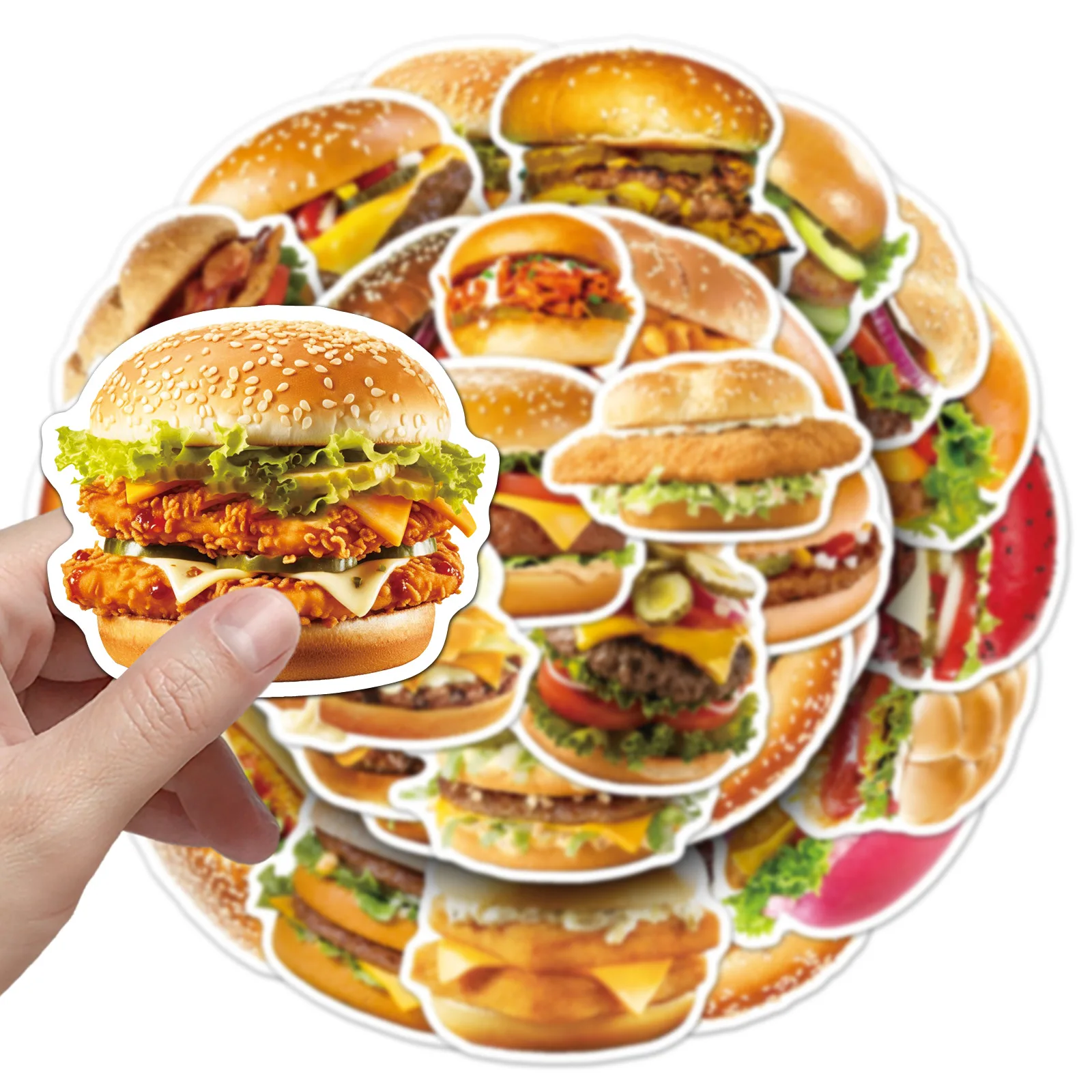 

50PCS Hamburger Food Fast Food Graffiti Stickers Delicacies Hamburger Cartoon Decal Luggage Phone Guitar Cup Classic Kid Toys