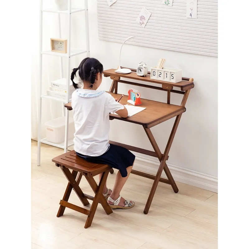 Children's study desk and chair set, black and white tone children's writing desk, student home solid wood desk, elementary