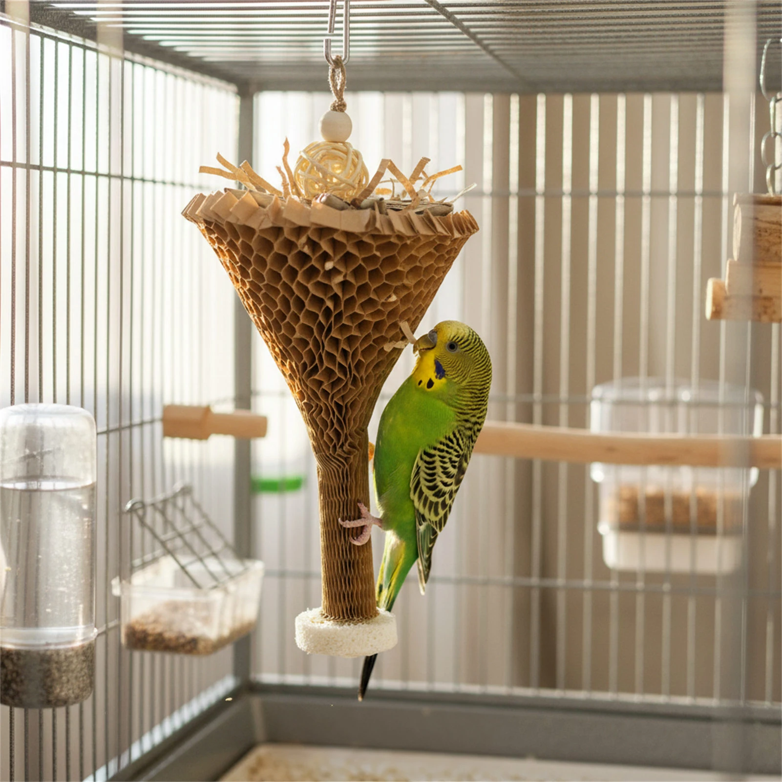 Natural Parrot Chew Toy Destructible Foraging Enrichment for Medium Large Birds Palm Leaf Paper Roll Cage Accessories