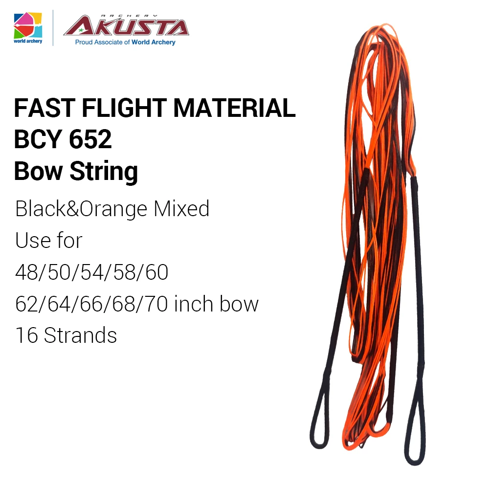 

Akusta Recurve Bow Fast Flight Material Bow String BCY 652 16/18 Strands Black Orange Mixed For 48-70 Inch Bow