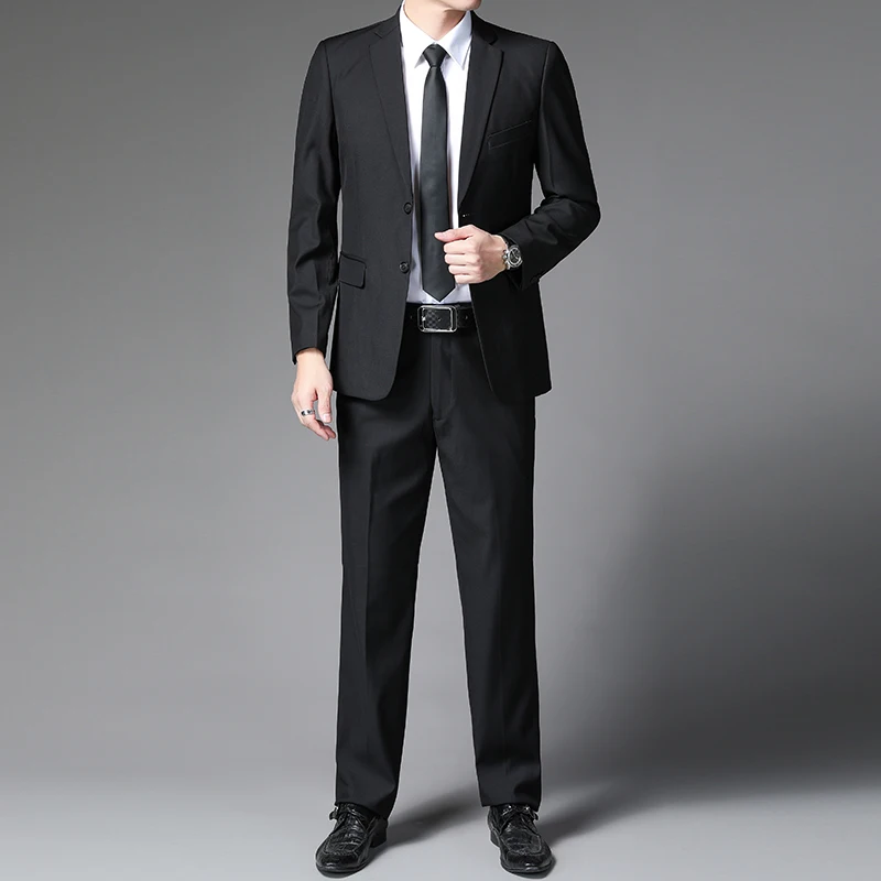 

2025 Men Blazer And Pant 2PCS Suit Set Black Navy Blue Office Business Casual Office Outfit Twinset Timeless Attire For Male