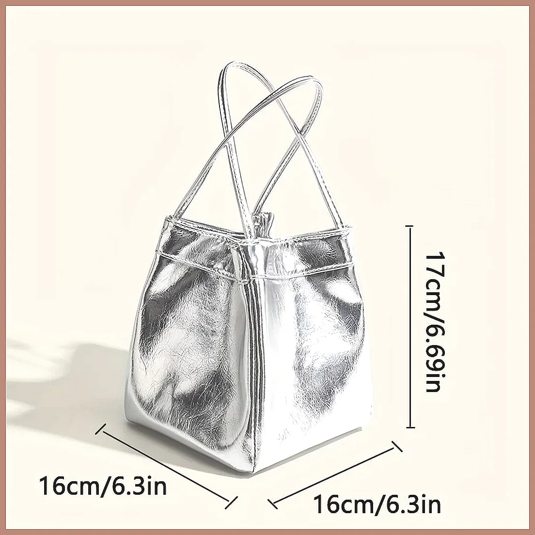 Sparkling Silver Mini Drawstring Bucket Bag, PU Glittery Crossbody Handbag with Wallet for Women image 6