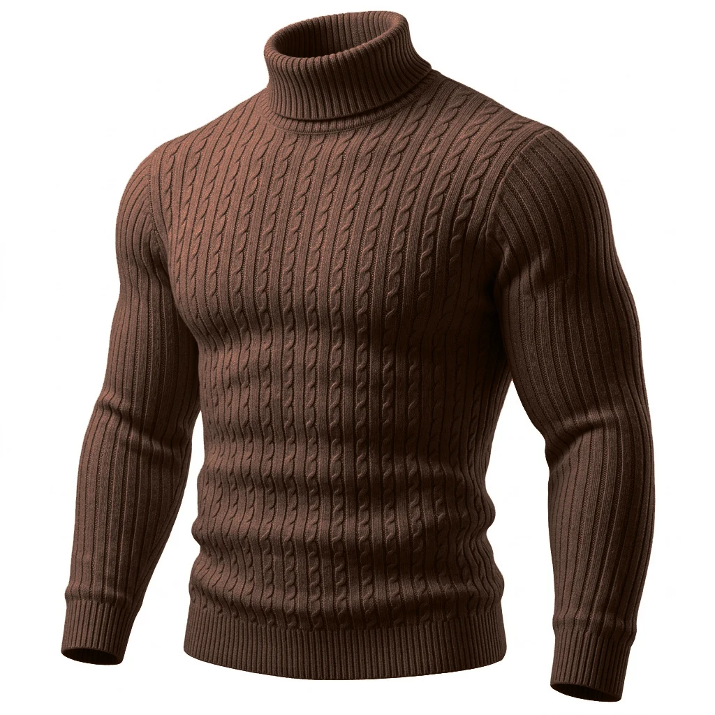 Herren Zopfmuster Rollkragenpullover Warmer Weicher Thermo-Pullover Winter Passform Langarm-Pullover für Kaltes Wetter Strickwaren – Detail 10