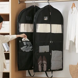 New Black Non-woven Fabric Suit Bags for Closet Storage and Travel Gusseted Hanging Garment Bags for With Mesh Accessory Pockets