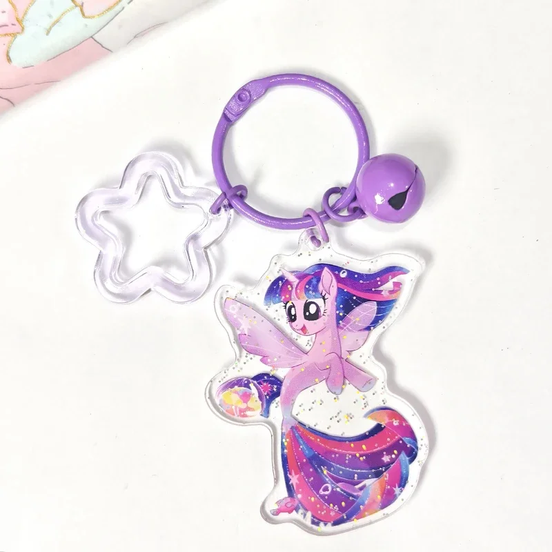 Portachiavi My Little Pony Glitter Fluttershy Pinkie Pie Accessori pendenti con stella in acrilico Ragazza carina regalo di compleanno di Natale Kawaii