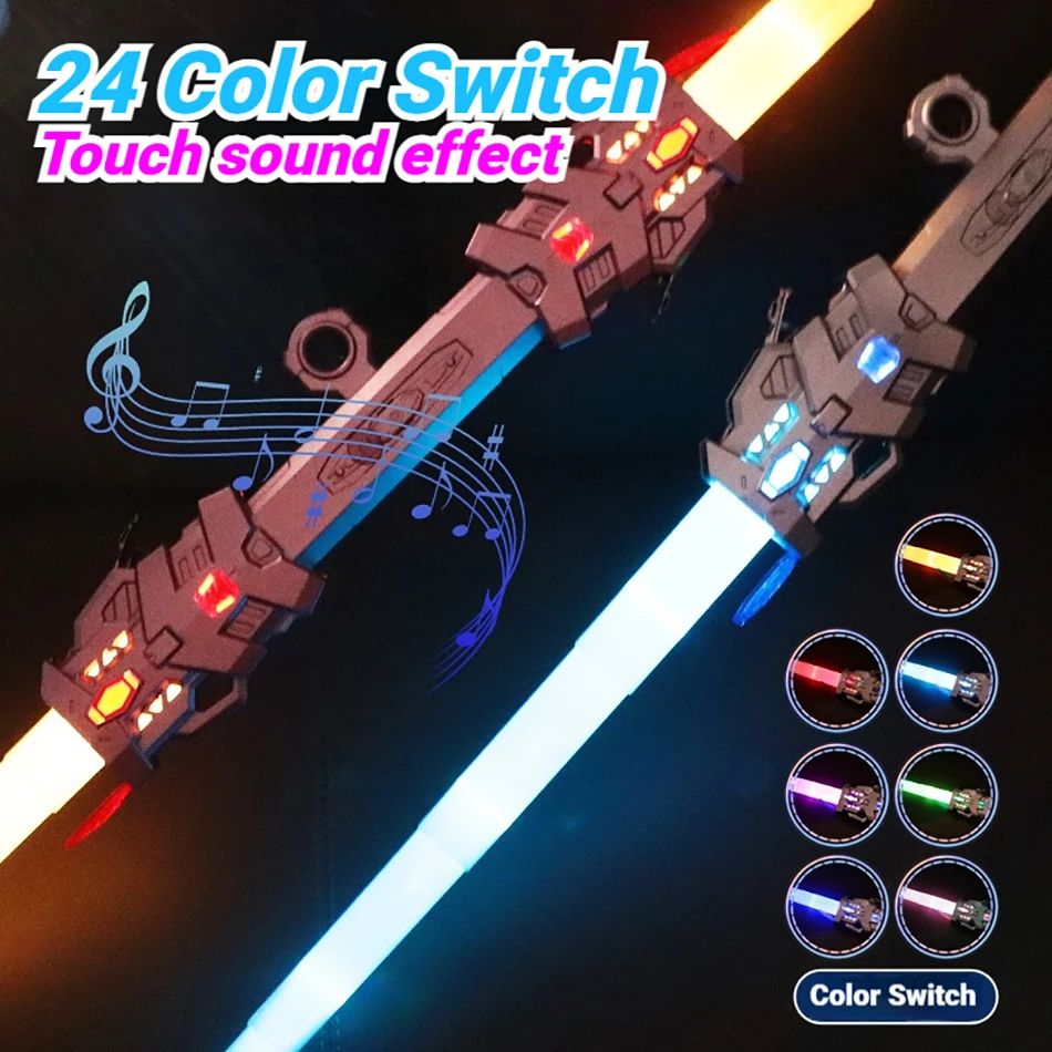 

24-цветный RGB-световой меч с двумя головками, выдвижной, со световыми и звуковыми эффектами, для вечеринок, ролевых игр, подарок для детей, мигающая игрушка