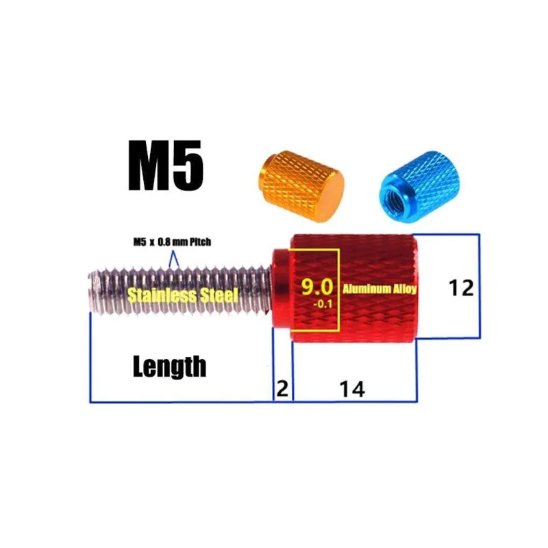 1Pc M5 Anodized Aluminum Knurled Thumb Screw Hand Grip Knob Bolt, Colorful, Length 6mm-100mm for Computer Case Mod