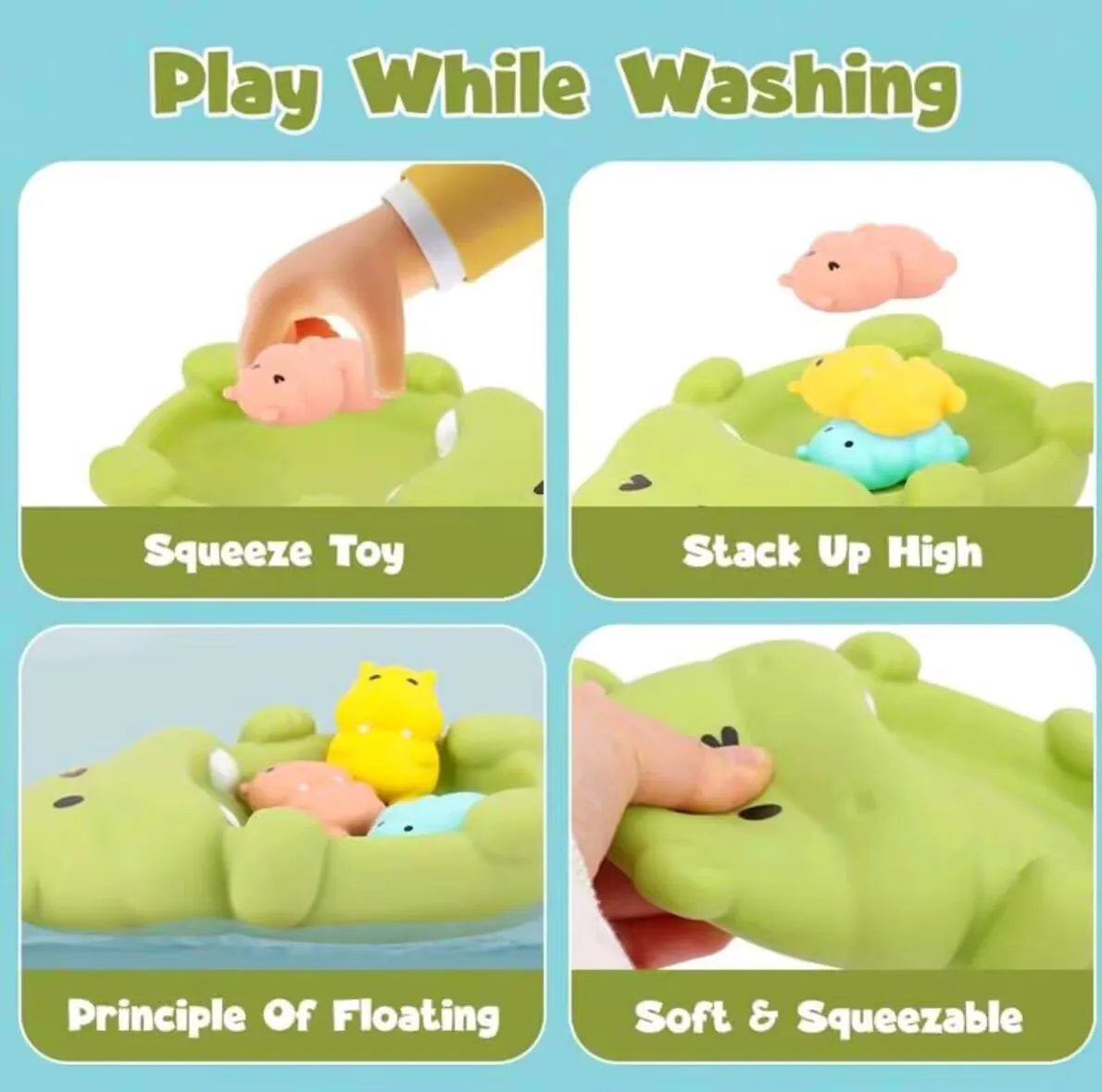 ألعاب حمام عائلية من المطاط الناعم - مجموعة فرس النهر وال قضاعة وأسد البحر، آمنة ولطيفة، لفتح متعة الاستحمام الجديدة