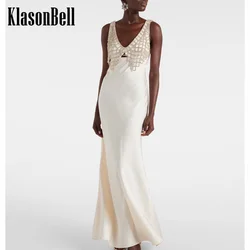 7.19 KasonBell Women Fashion Bling Rhinestone Design Party Maxi Dress Sexy V-Neck Hollow Backless Spaghetti Strap Evening Dress