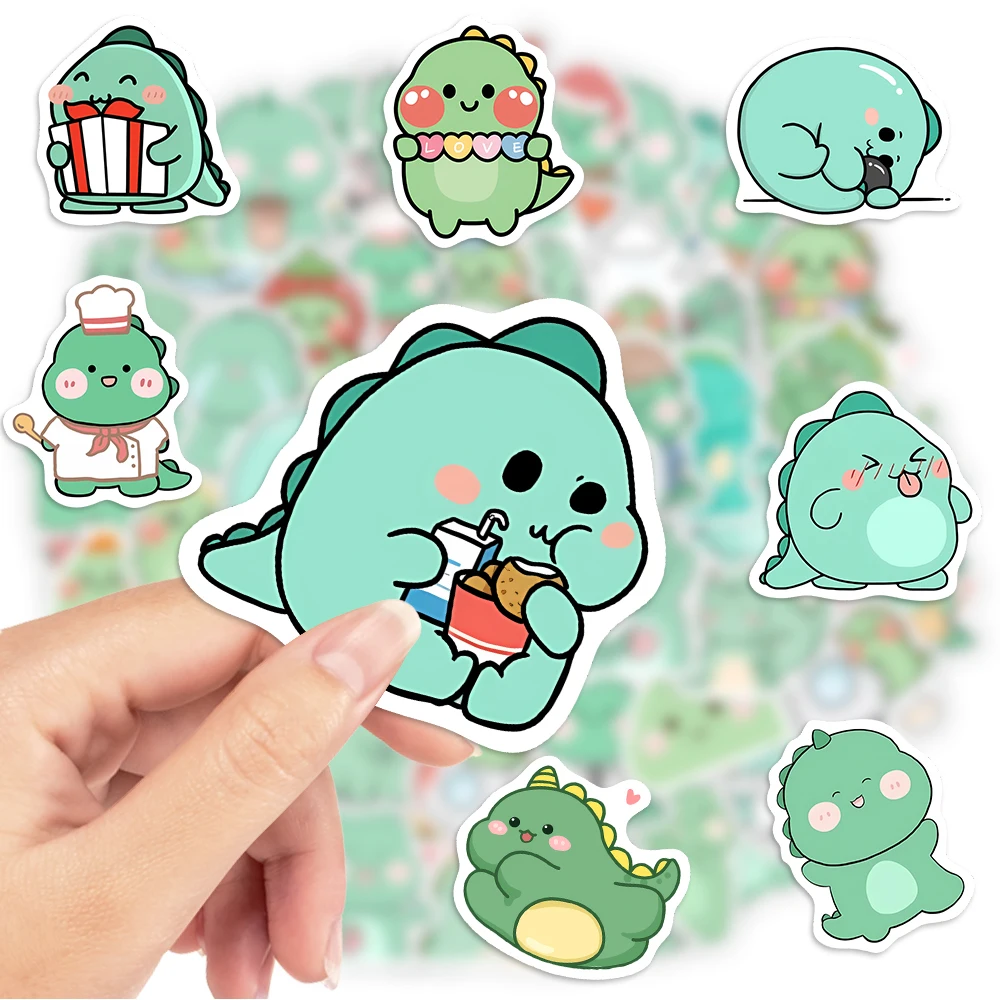 Pegatinas de dinosaurio verde de dibujos animados, divertido juguete DIY para niños, calcomanía de regalo para ordenador portátil, teléfono, álbum de recortes, botellas de equipaje decorativas a prueba de agua