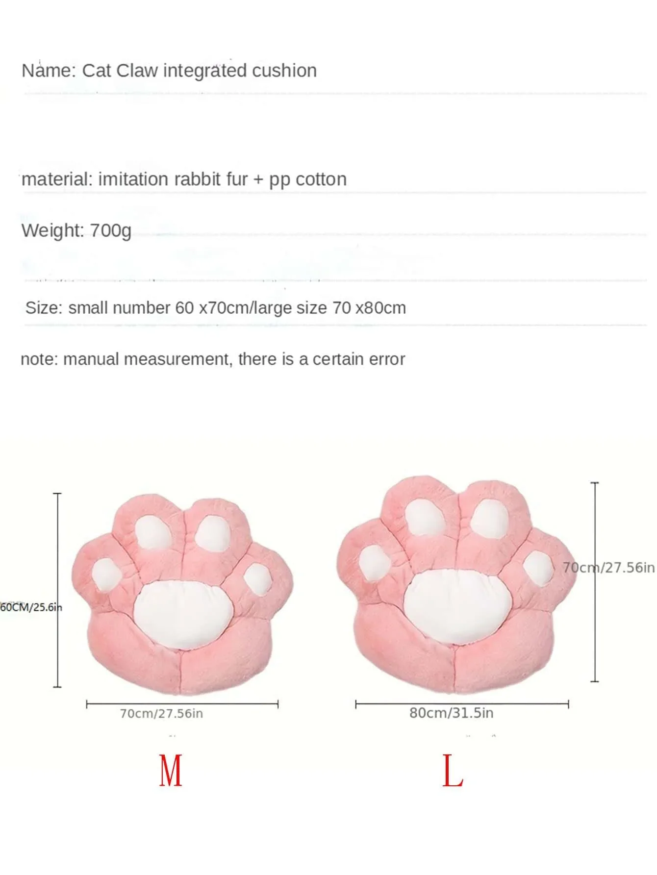 Cute Cat Paw Back Pillows Plush Chair Cushion Plush Seat Cushions for Home Sofa Mat Office Hotel Café Floor Seat Back Cushion