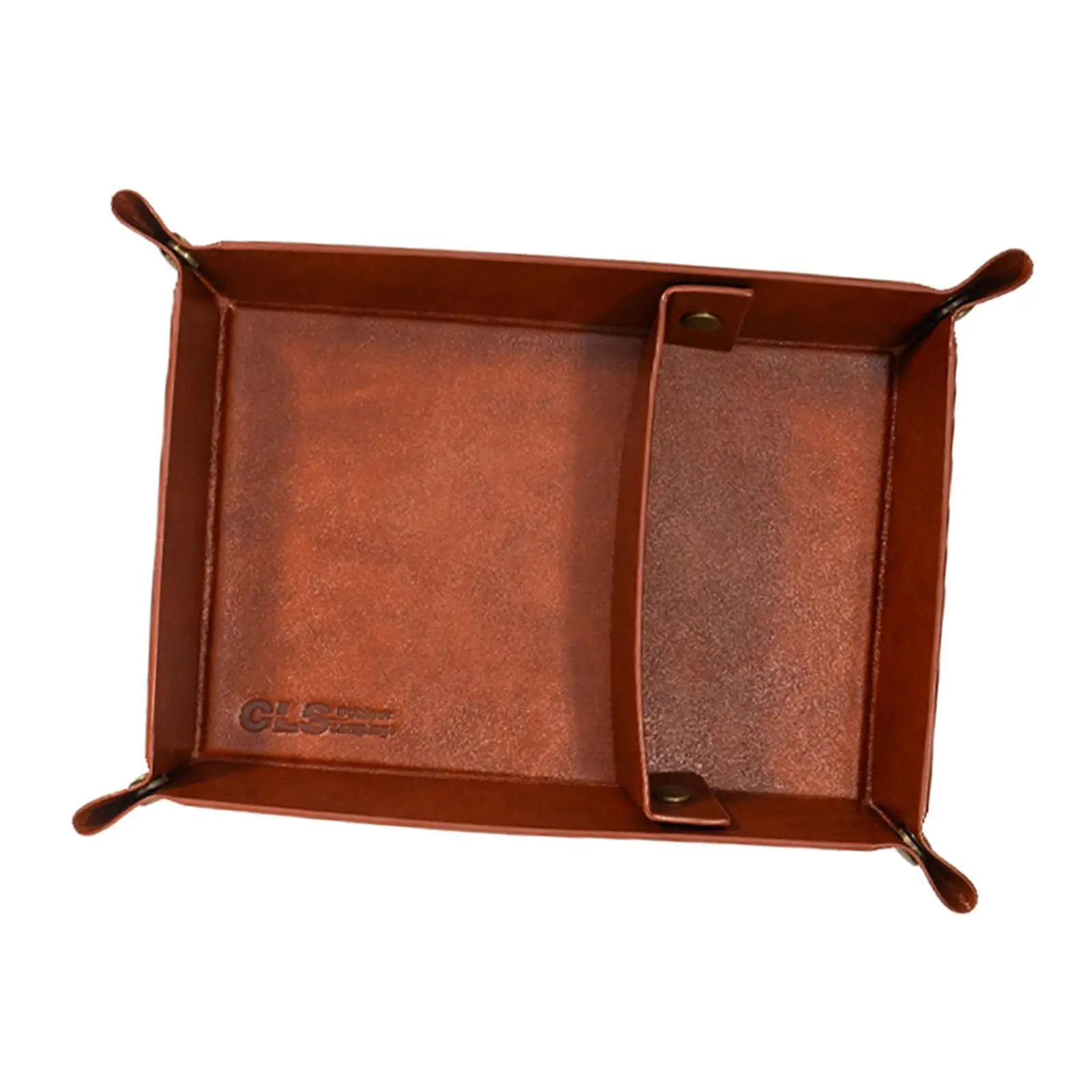PU Leather Storage Tray Folding Bedside Vanity Tray Desktop Organizer Tray for Remote Controller Sundries Phone Keys Picnic