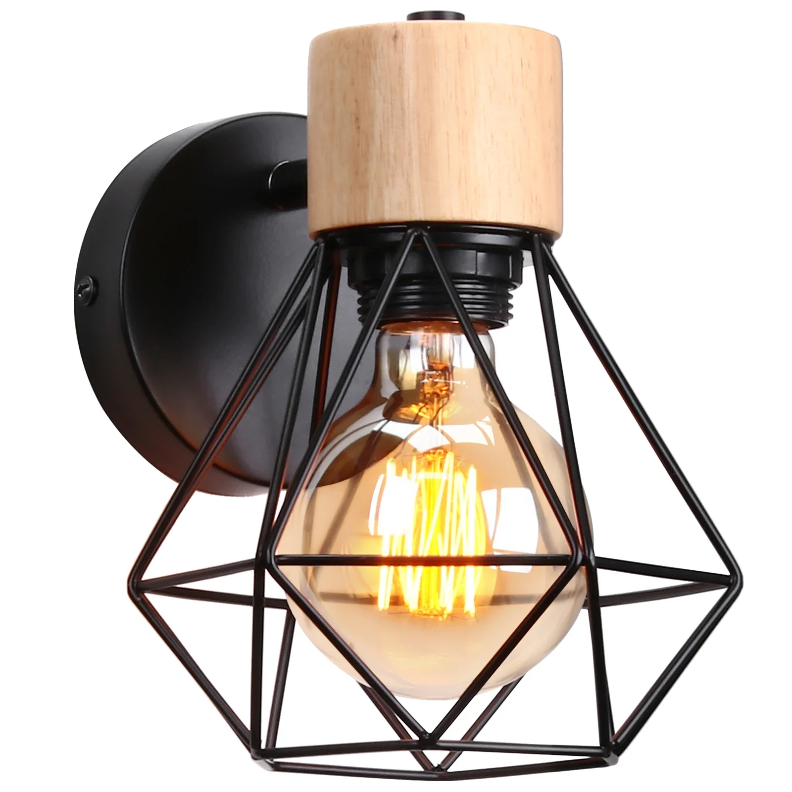 Modern Indoor Lighting Wall Lights Loft American Iron Wood Wall Lamps Lampshade Vintage Cage Guard Sconce Loft Lighting Fixture