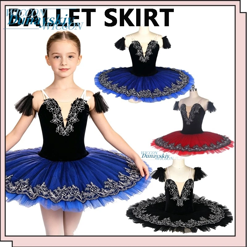 

Lace Ballet fantasia Performance Tutu Dress Sweet Princess Tulle Puffy Skirt V-Neck adult child Stage Competition Costume