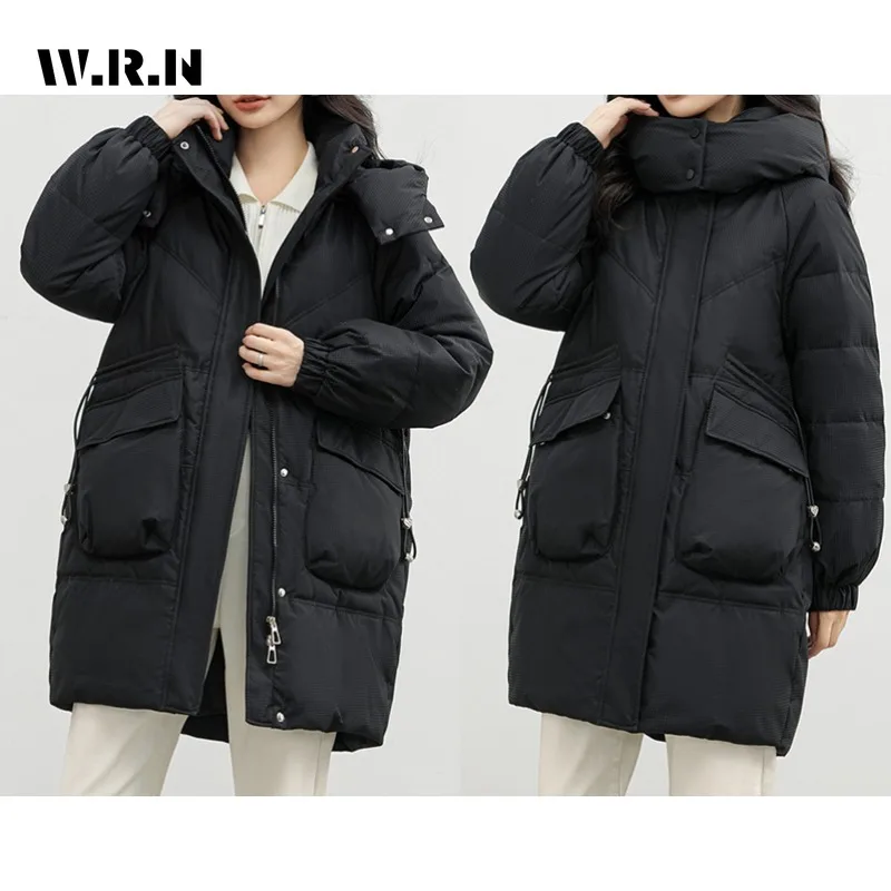 Women Casual Basic Long Sleeve Single Breasted Hooded Parkas 2023 Winter Oversized Outerwear Jacket Fashion Warm Solid Coat