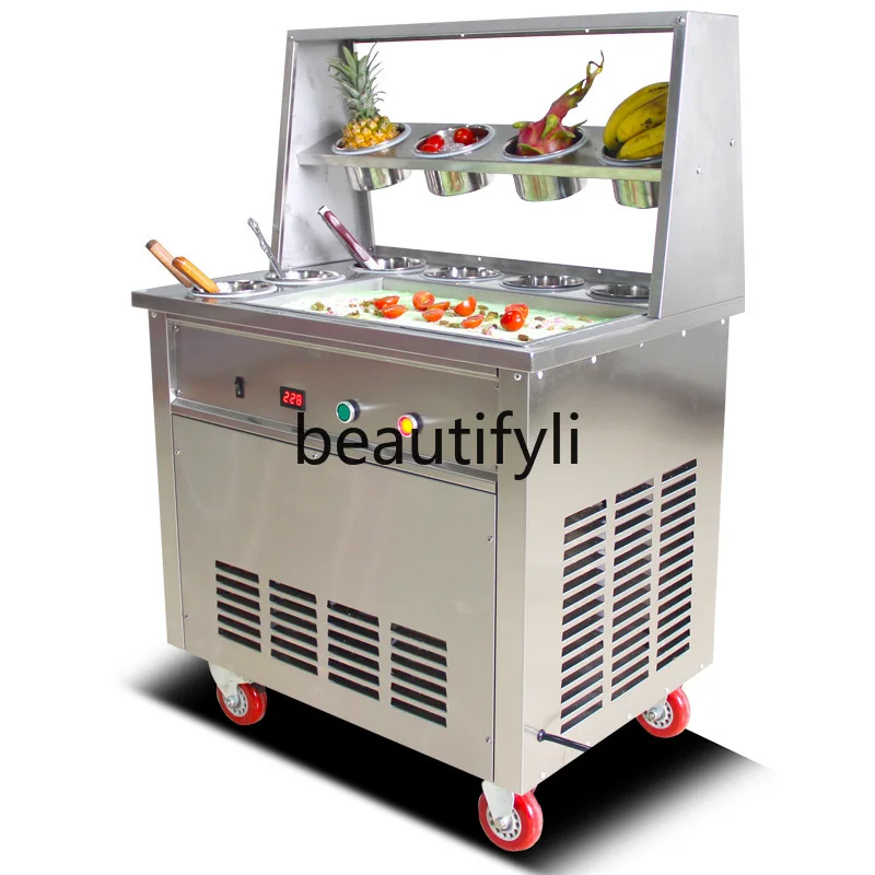 آلة الزبادي القلي التجارية آلة تقليب الثلج عصيدة الآيس كريم آلة لف آلة الثلج القلي