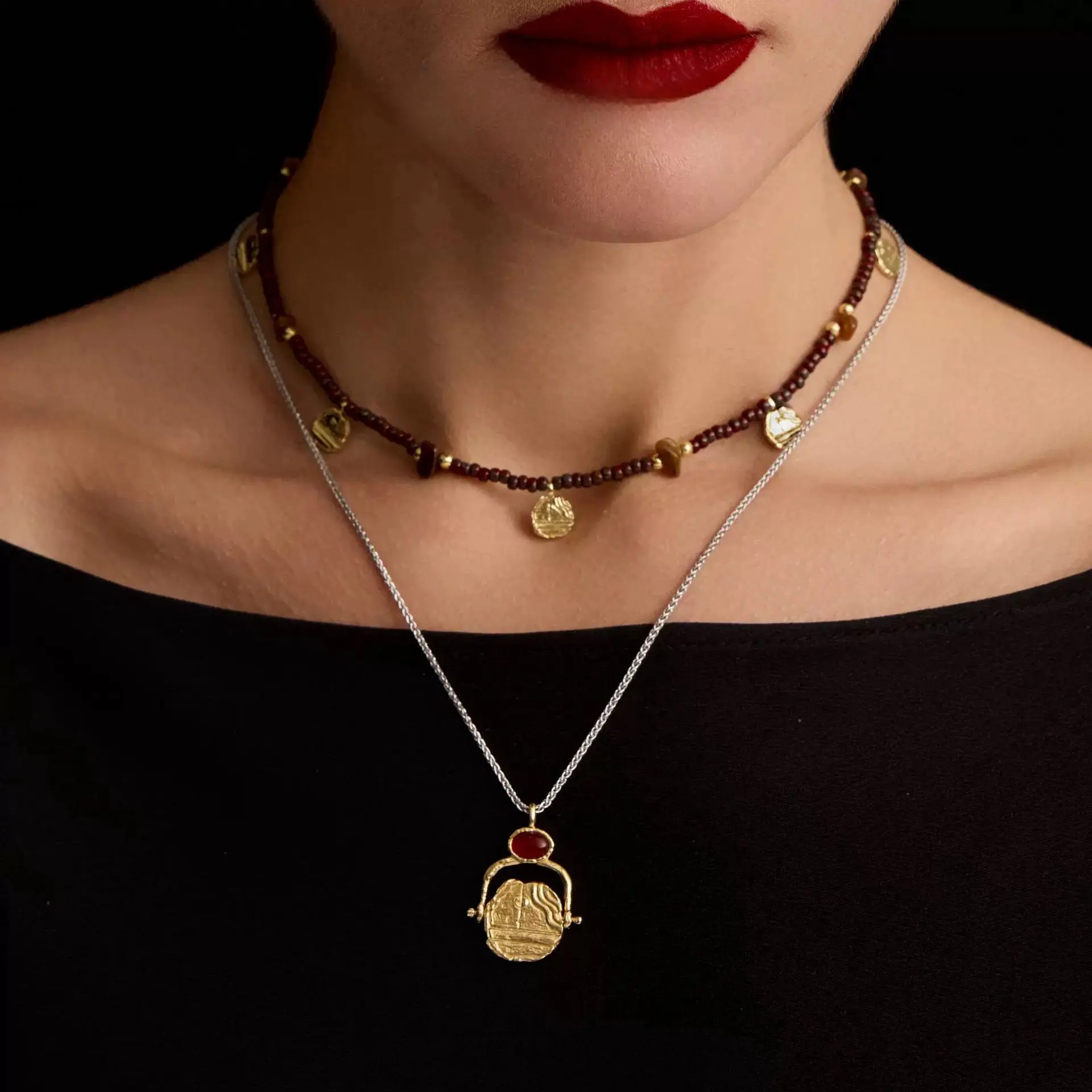 Withered Red Agate Inlaid Earrings Jewelry Earrings Women's Earrings Ear Cuffs Jewelry Necklace Necklaces For Women