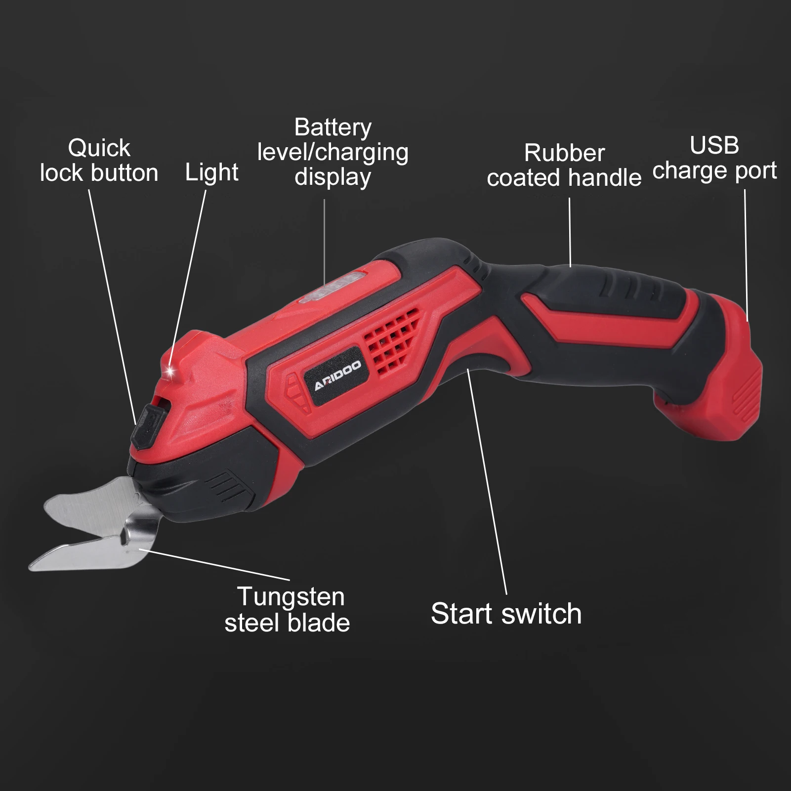 Electric Scissors for Fabric, Leather, Carpet, PVC and Cardboard Cordless Cutter 4.2V 2000mAh Battery with LED Light