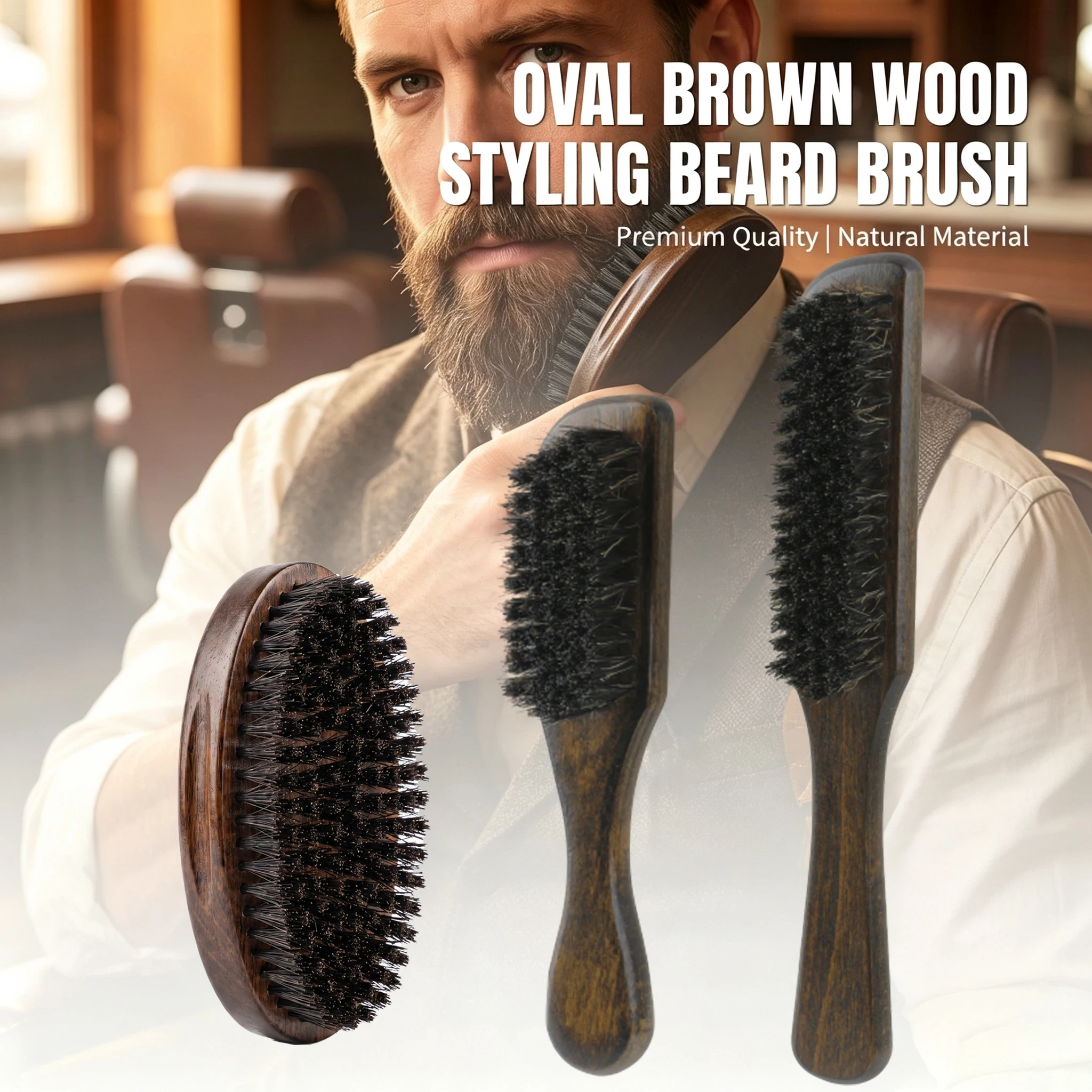 Men'S Grooming Tonic - 1/2Pcs Wood Beard Brush Natural Boar
