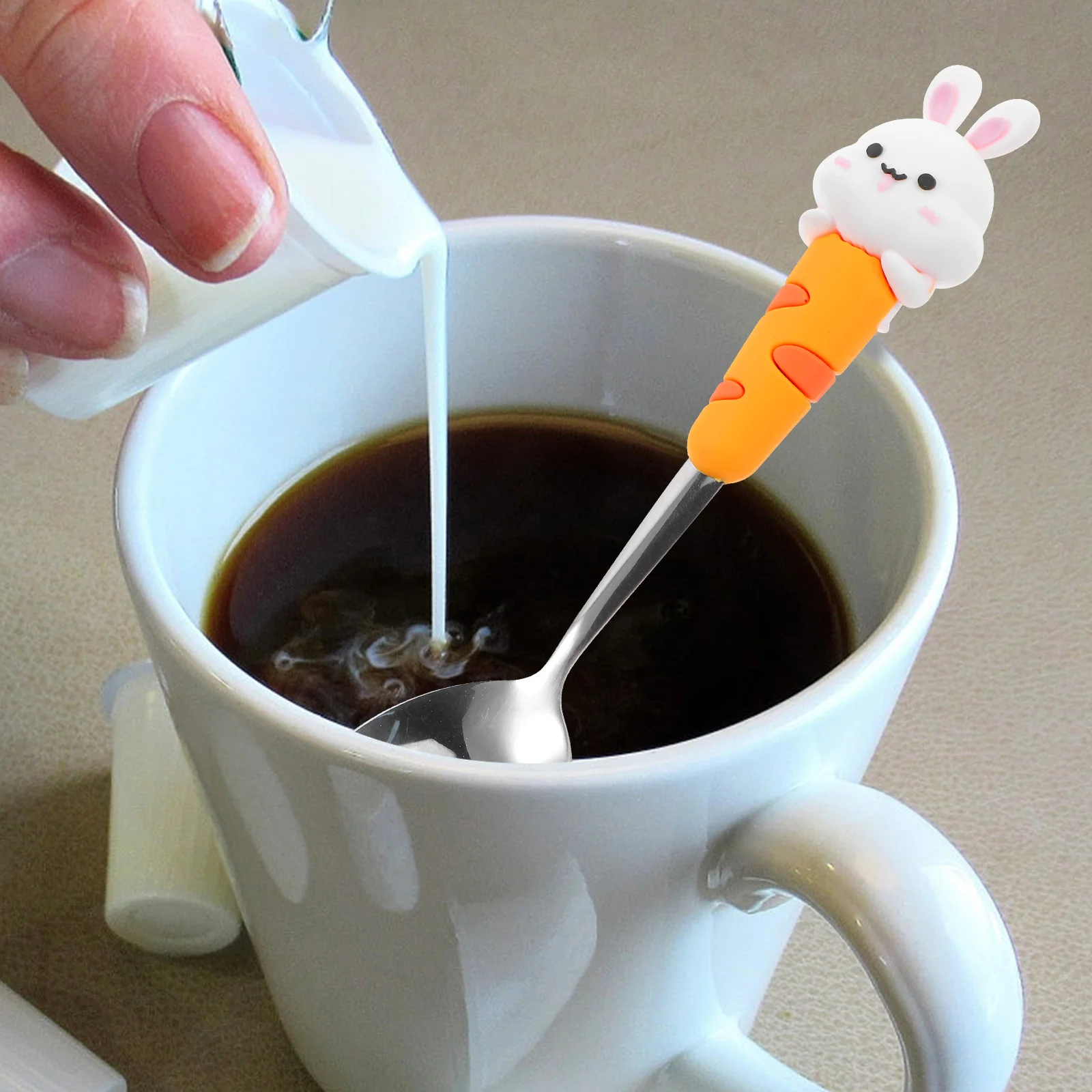 

4Pcs Stainless Steel Coffee Spoons Bunny Shape Cute Long Handle for Tea Dessert Ice Cream Stirring Kitchen Party Tableware