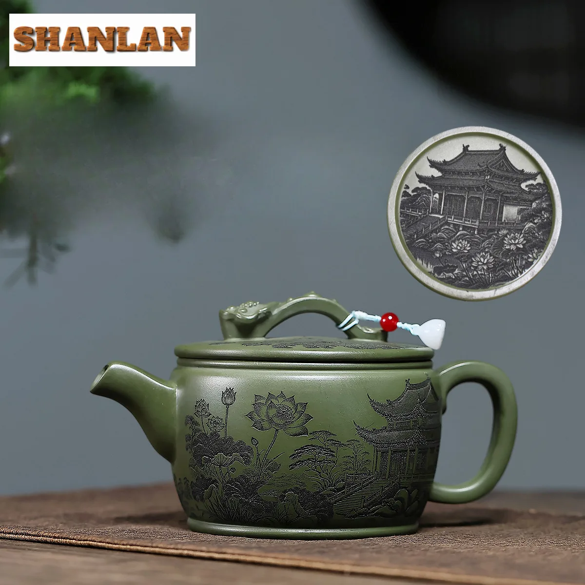

550ml High-end Yixing Purple Clay Teapots Handmade Lotus Large Caliber Pot Raw Ore Green Mud Kettle With Strainer Zisha Tea Set