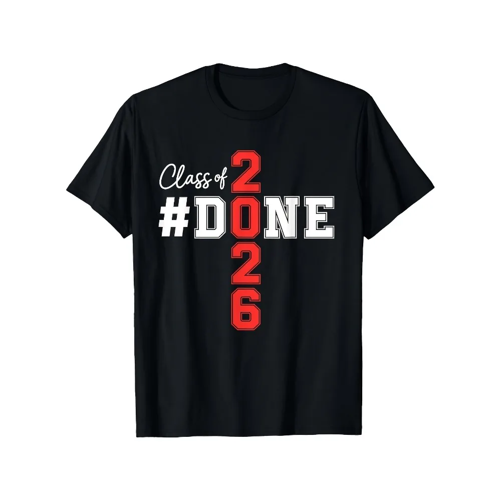 Camiseta de graduación para hombre de la clase de 2026 - Divertida # Diseño de Slogan y Número del Año 2026 - Prenda Casual de Doble Costura en Negro con Estampado Blanco y Rojo - Tallas Grandes Disponibles, Ideal para Fiestas, Bailes de Graduación, Eventos de Graduación - Ropa de Graduación 2026, TALLAS GRANDES