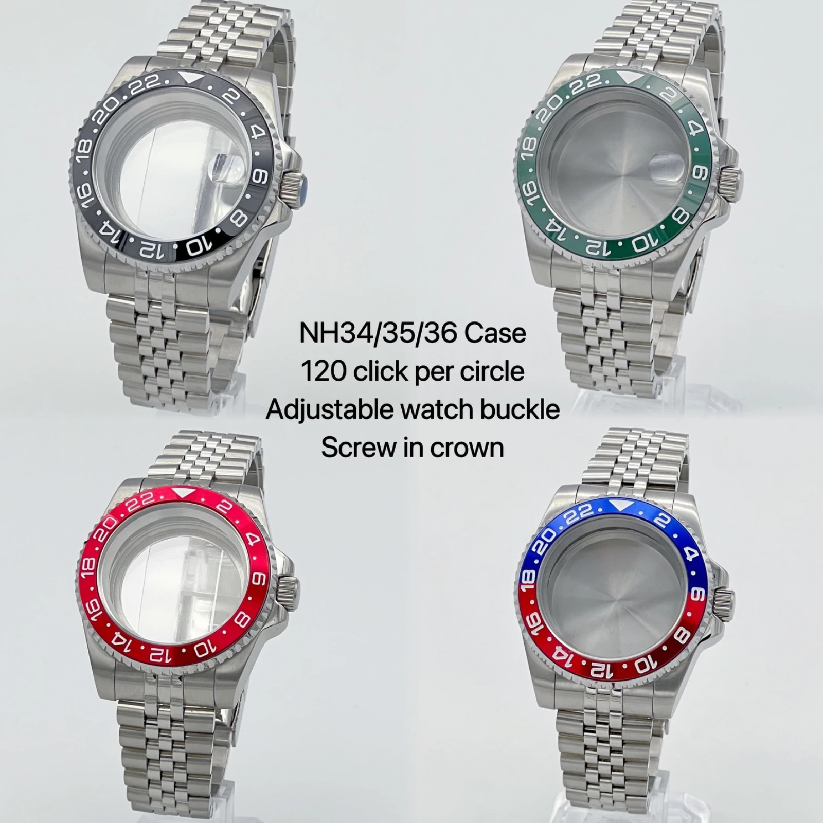 40mm superior quality NH35 case,  Case and Strap Set,GMT Modified parts Ceramic/Aluminum Ring, sapphire watch mirror,NH34/35/36