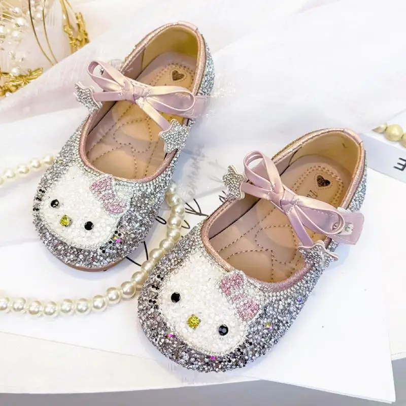 

Hello Kitty Girl Crystal Shoes Sanrio Spring Summer New Cartoon Anime Fashion Princess Shoes Kawaii Comfortable Soft Sole Shoes