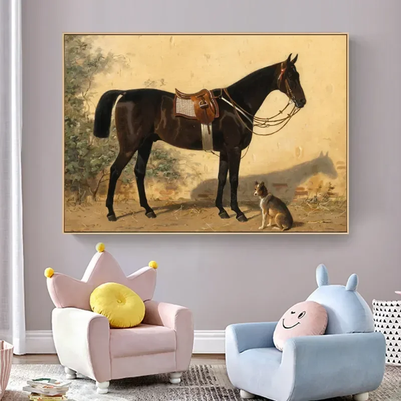 Vintage Horse Art Illustration Poster Equestrian Canvas Painting Wall Art Prints Picture for Rustic Living Room Home Decoration