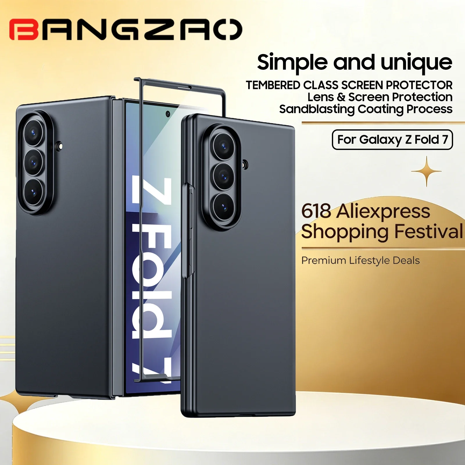 618 Sale! For Samsung Galaxy Z Fold 7 Full-Body Case,HD Clear Tempered Glass,Lens & Screen Protection,Slim Fit Matte Cover-Black