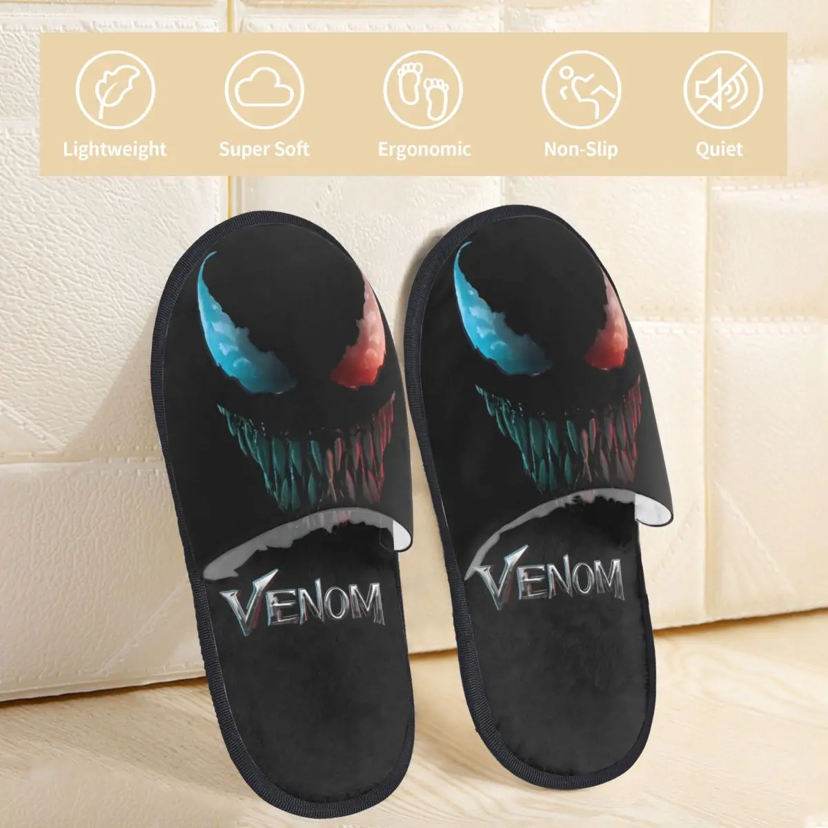 Venom The Last Dance 2024 Movie Winter Cotton Slippers Indoor Soft Household Fur Slippers Slides Anti Slip