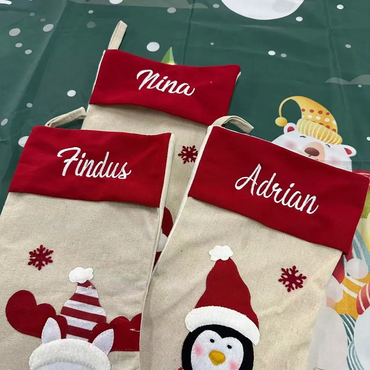 

Merry Christmas Gift, Custom Name New Year Candy Bag, Personalized Embroidered New Year Santa Socks, Kids Gift Bags