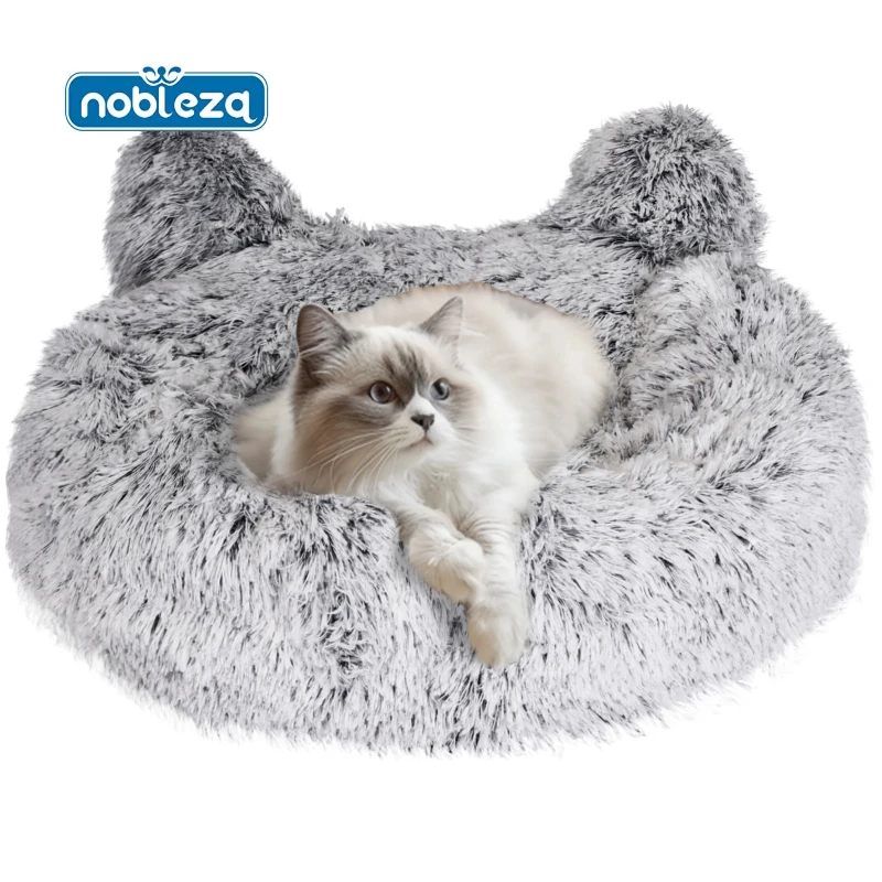 Nobleza Cama Gato, Cama para Mascotas Lavable, Tela Suave con Bola Colgante Juguete, Forma de Oreja de Gato, 50X50X14CM