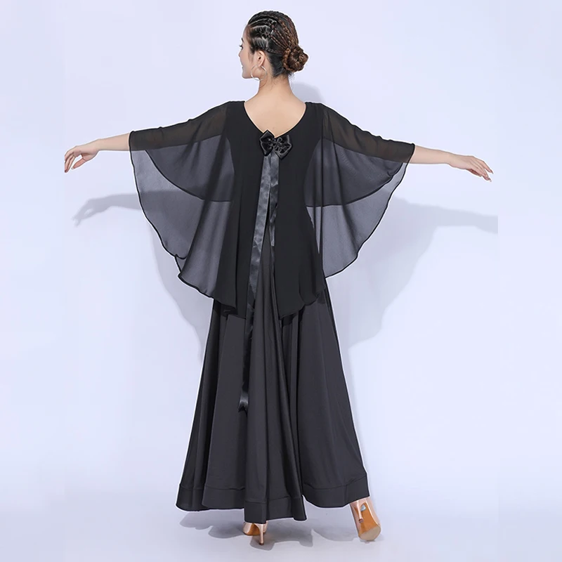 Elegante abito da valzer per competizione Abito da ballo standard da sala Donna Abiti lunghi neri Pratica femminile Dancewear VDL3929