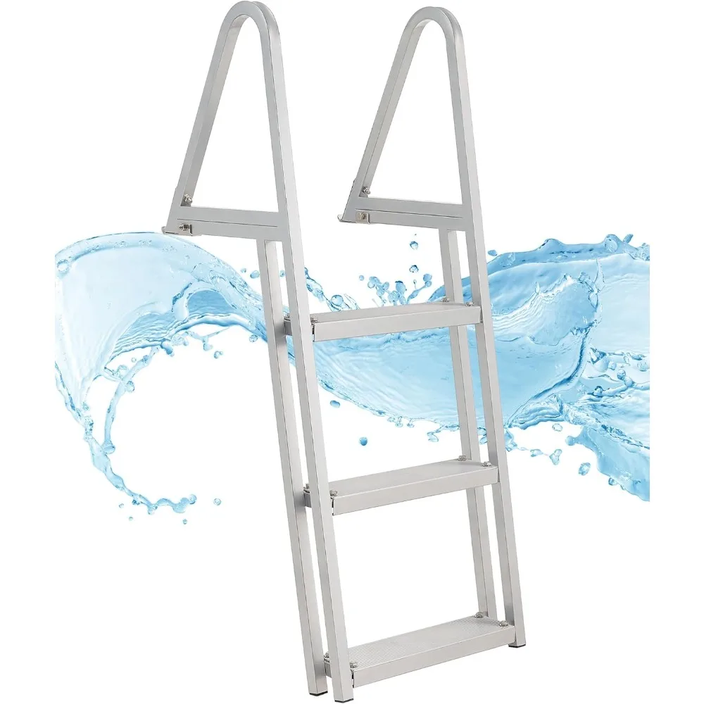 3 Step Removable Dock Ladder, Pontoon Boat Ladder with 350lb Load, Aluminum Swim Ladder with Wide Step & Nonslip Tread, Qui
