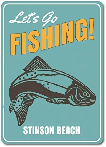 Patisaner Metal Sign Let's Go Fishing Sign, Personalized Fish Beach Location Name Decor 8x12 inches