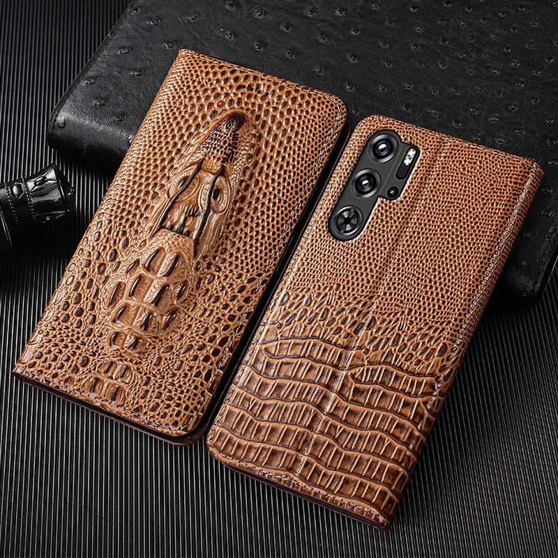 

Для ZTE Nubia Redmagic 10 9 9s 8 8s 7 7s 6 6s 5G 5s Pro Plus Air Чехол из натуральной кожи с раскладывающимся чехлом для телефона с головой крокодила
