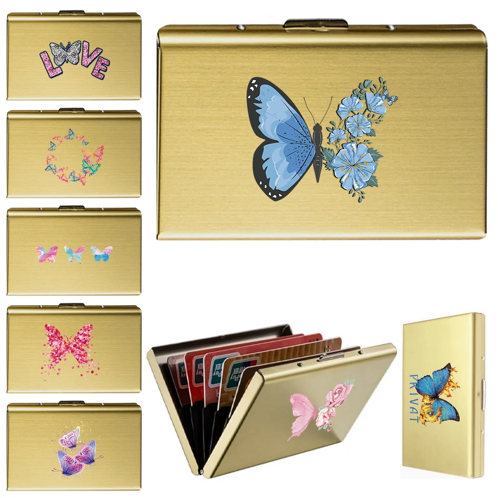 Minimalist Men's Metal Card Case Credit Cards Holder Metal Cards Bag Anti-theft Swipe Bank Credit Card Butterfly Pattern Series