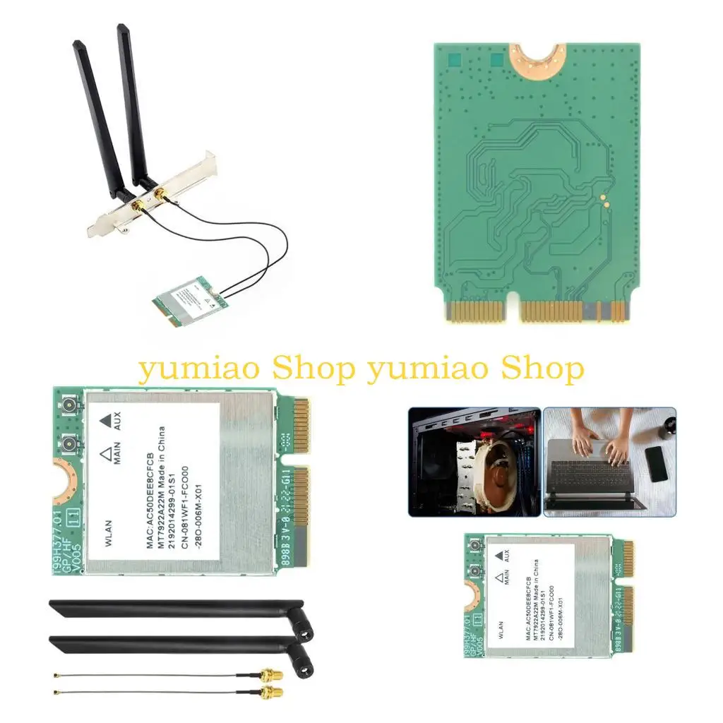 

587B MT7922 Модуль WiFi 6E Интерфейс M.2 Трехдиапазонный 2,4 ГГц/5 ГГц/6 ГГц Bluetooth-совместимый 5,2 для настольных и