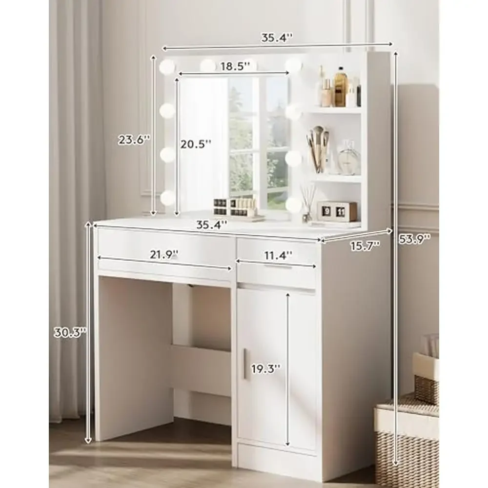 Makeup Vanity Desk with Mirror and Lights Storage Cabinet 3 Lighting Modes Adjustable Brightness Eco-Friendly Sturdy Design